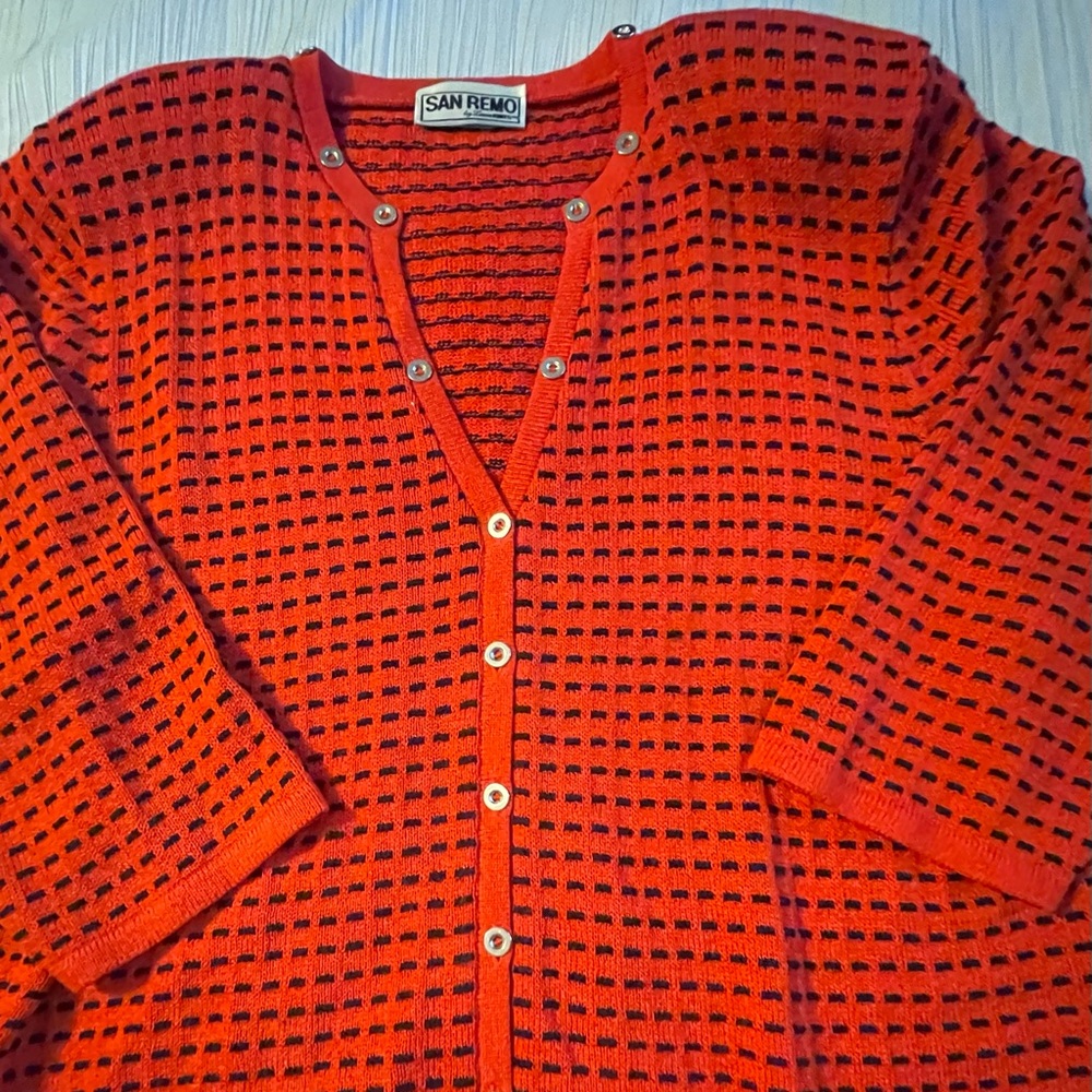 San Remo cardigan sweater and matching tank red with black size XL vintage‎